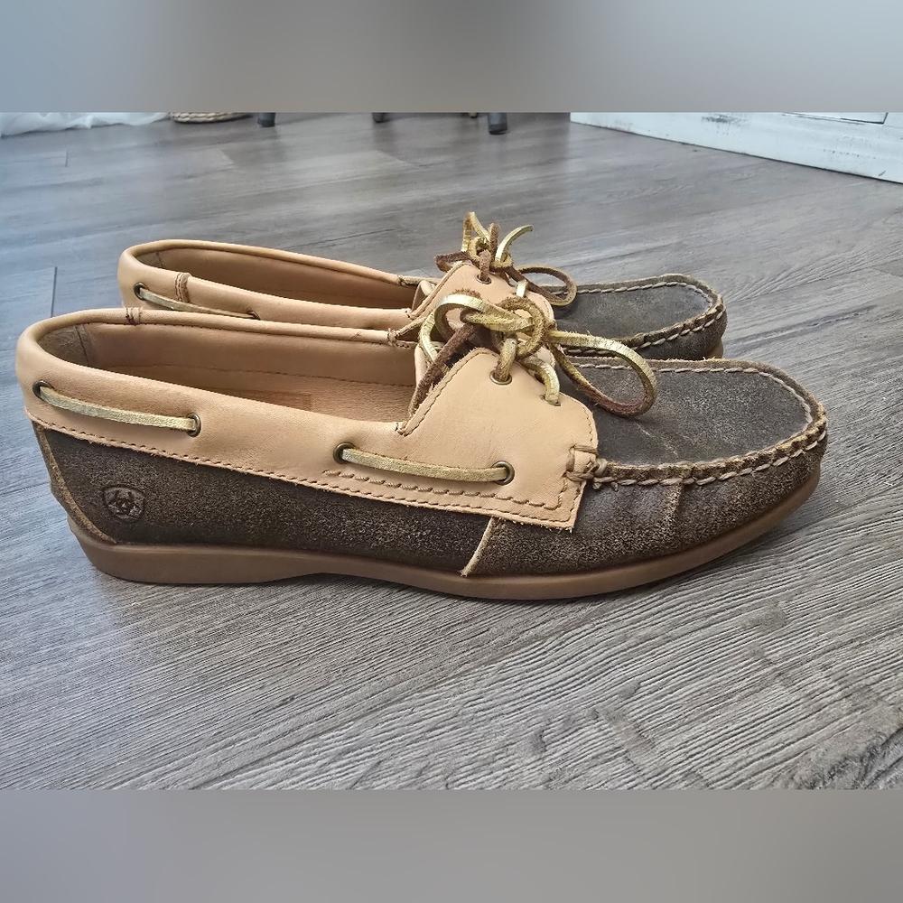Ariat Yuma Boat Shoes Leather Ladies Size 9B Western Coastal Fisherman Nautical